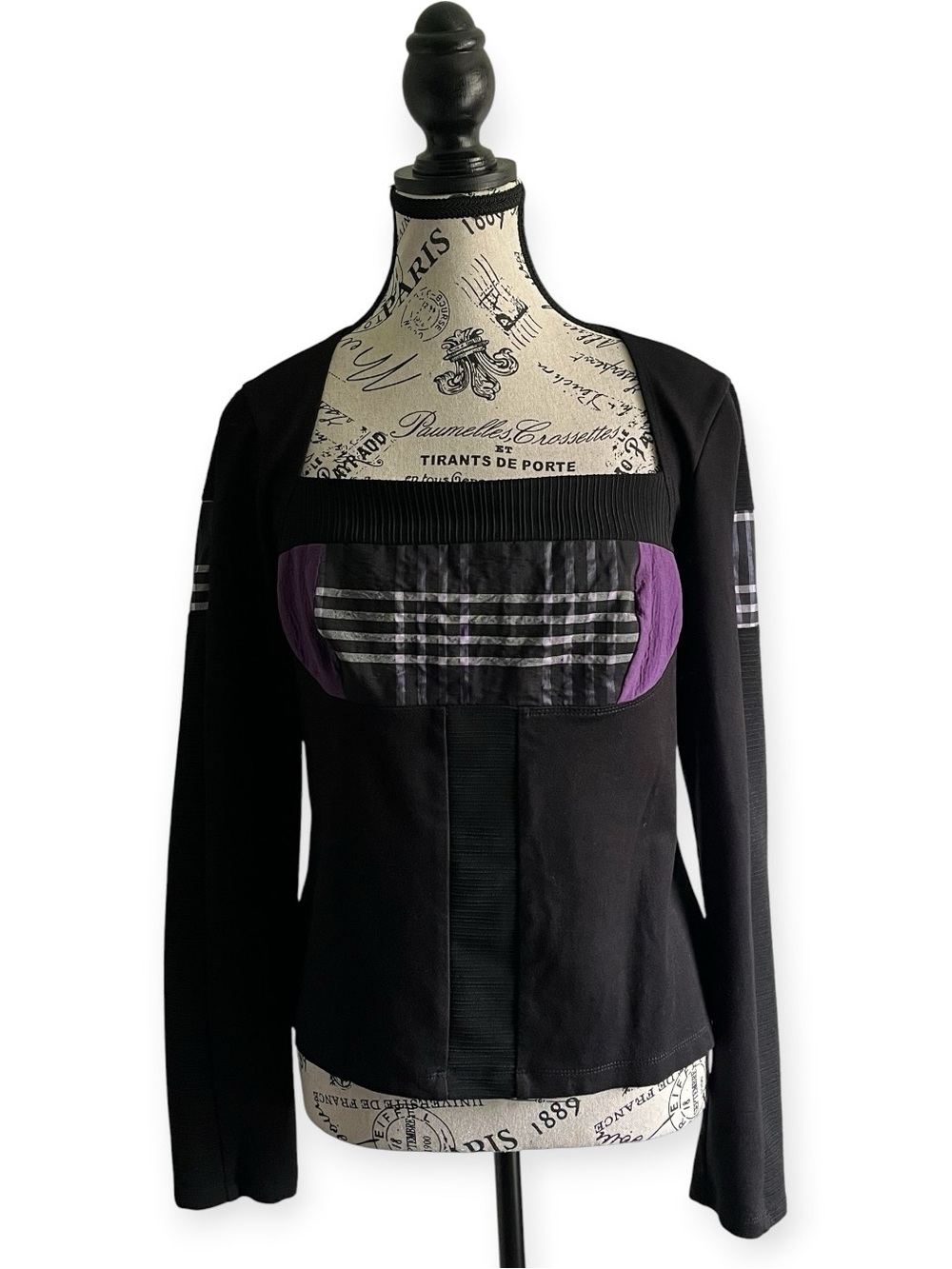 🇨🇦 MYCO ANNA Black Purple Y2K Cyber Emo Goth Top Long Sleeve Panelled Corset